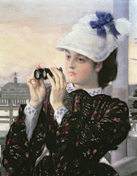 La Fille du Capitaine, détail de la fille avec ses jumelles (détail)